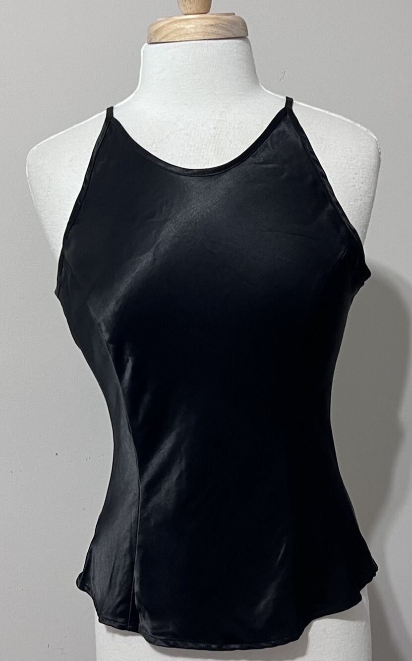 Express Y2K Halter Tank Top Black Large Satin Vintage Witchy Grunge Dark Fairy